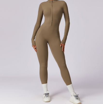 Fleece-lined Yoga Jumpsuit Long Sleeve Keep Warm Outerwear Tights